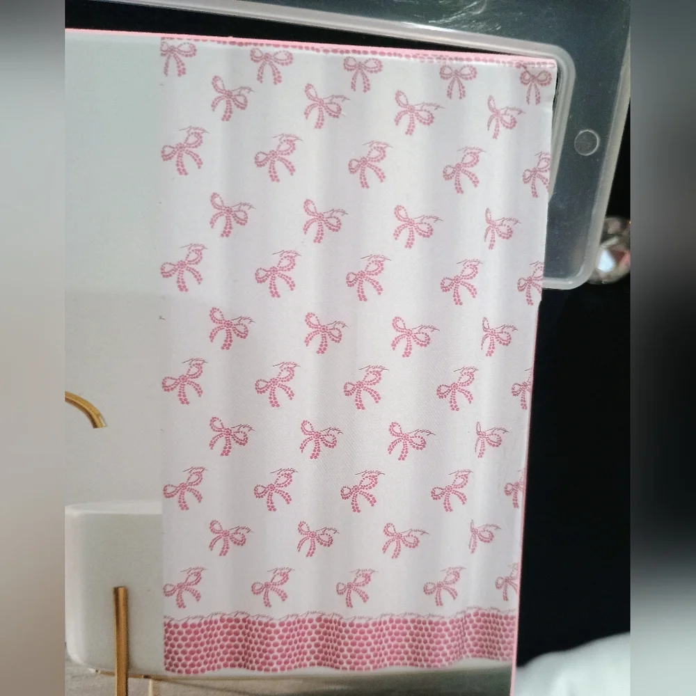 Juicy Couture Printed Shower Curtain with Hooks - White & Pink